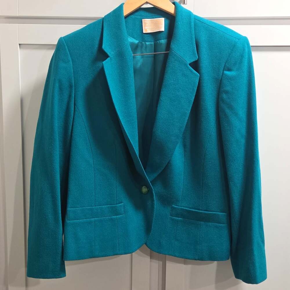 Pendleton Teal Green Wool Blazer Jacket Button Front Lined Vintage Women’s Sz 16